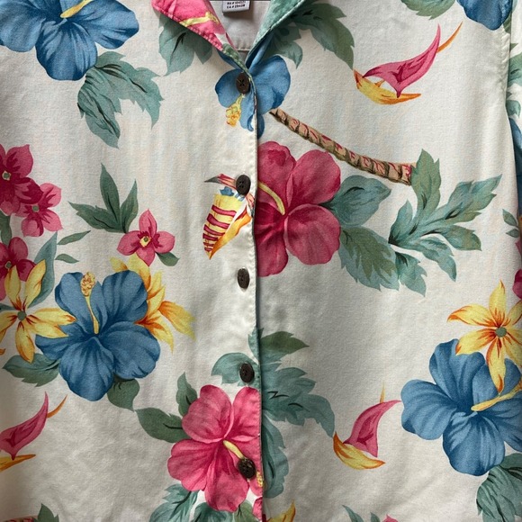 Caribbean Joe Womens Size Large Multicolor Floral Short Sleeve Button-Up Shirt - Picture 3 of 12